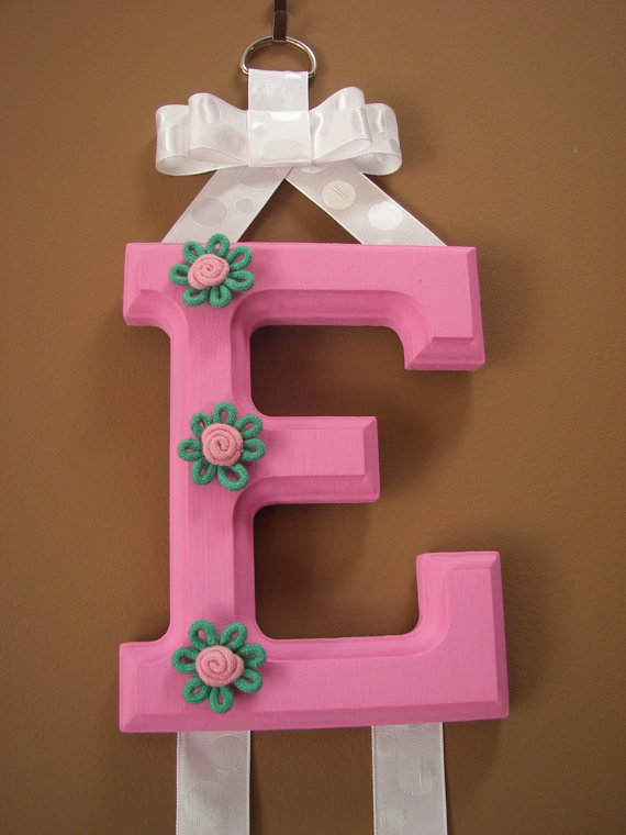 Personalized Hair Bow Holder - Pink With Rope Flower Accents on Luulla